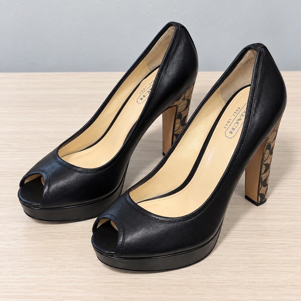 Coach A3678 Breana Peep Toe Leather Platform Pump Size 9B